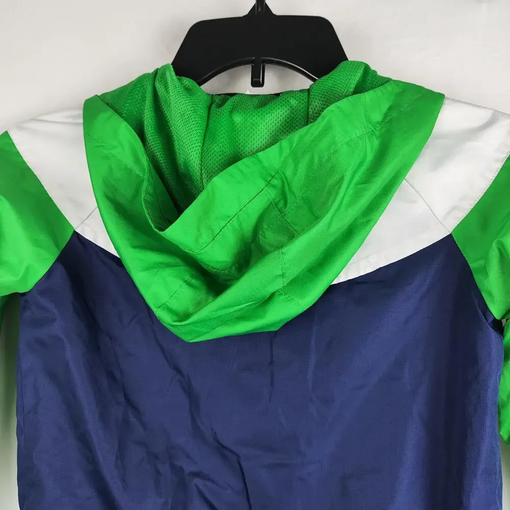 Nike Jacket Kids 4-5Y Green Blue White Hooded Windbreaker Full Zip Mesh Lined